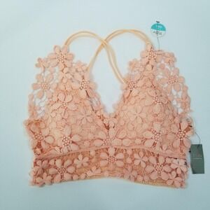 NWT True by Rue21 Peach Floral Crochet Lace Bralette Small Festival Coquette